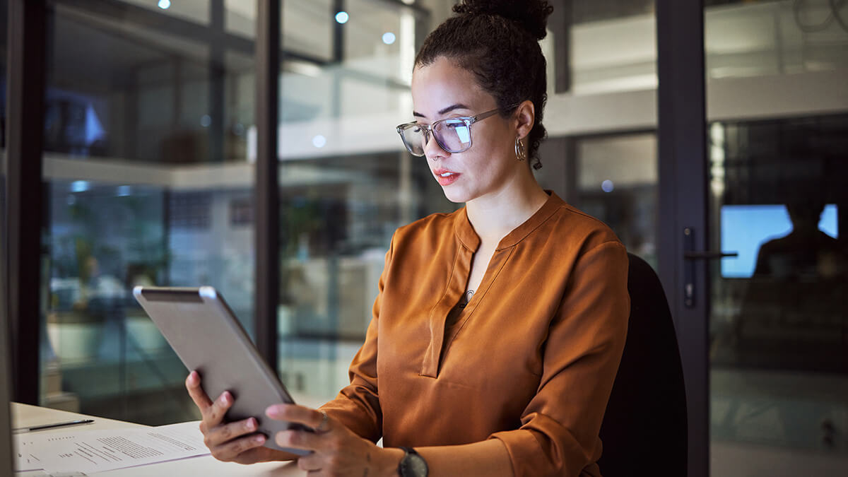 Woman working at night.